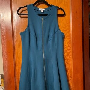 Dark turquoise with brass zipper cocktail dress